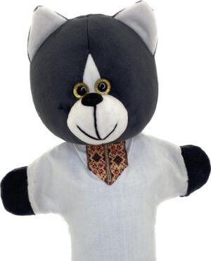 М'яка іграшка-рукавичка котик сірий 33 см М060