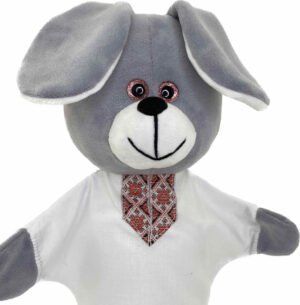 М'яка іграшка-рукавичка зайчик сірий 33 см М061