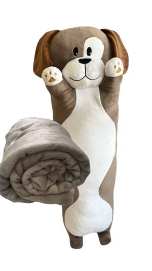 М'яка іграшка подушка обнімашка з пледом 3 в 1 собачка Батон темно бежевий 95 см М121/3