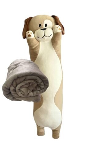 М'яка іграшка подушка обнімашка з пледом 3 в 1 собачка Батон світло бежевий 95 см М121/3