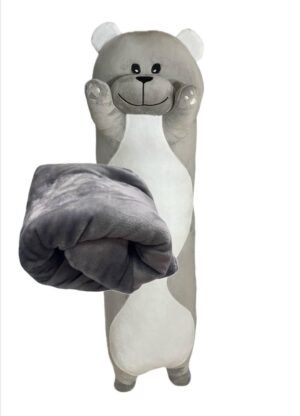 М'яка іграшка подушка обнімашка з пледом 3 в 1 ведмедик Батон сірий 95 см М122/3