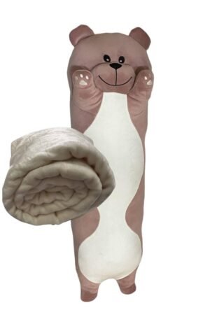 М'яка іграшка подушка обнімашка з пледом 3 в 1 ведмедик Батон пудра 95 см М122/3