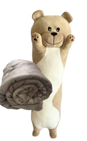 М'яка іграшка подушка обнімашка з пледом 3 в 1 ведмедик Батон світло бежевий 95 см М122/3