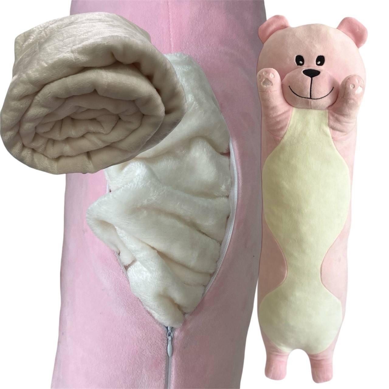 М'яка іграшка подушка обнімашка з пледом 3 в 1 ведмедик Батон рожевий 75 см М122/2 - Зображення 2