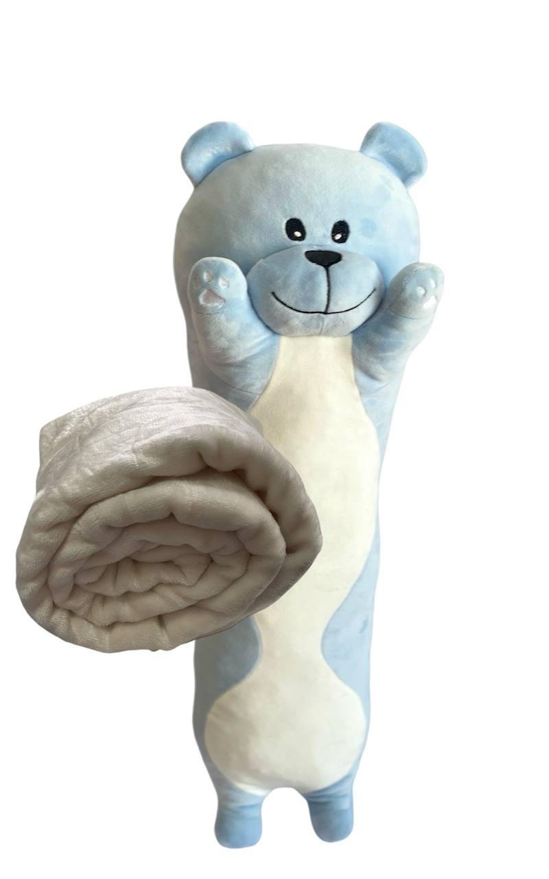 М'яка іграшка подушка обнімашка з пледом 3 в 1 ведмедик Батон блакитний 95 см М122/3