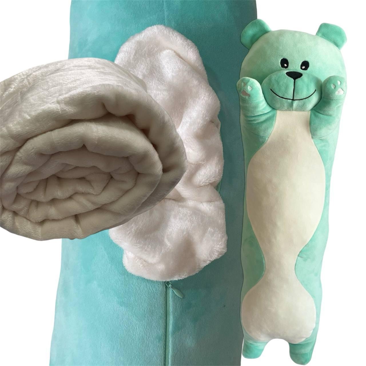 М'яка іграшка подушка обнімашка з пледом 3 в 1 ведмедик Батон м'ятний 95 см М122/3 - Зображення 2