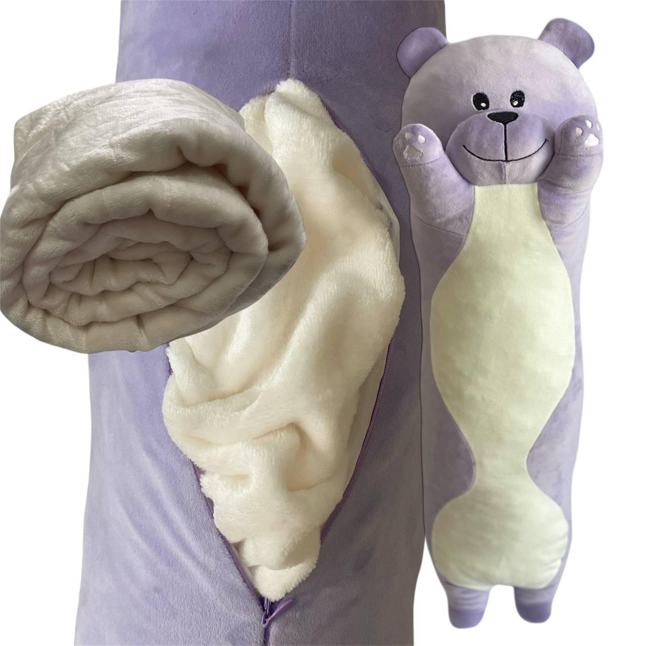 М'яка іграшка подушка обнімашка з пледом 3 в 1 ведмедик Батон лавандовий 95 см М122/3 - Зображення 2