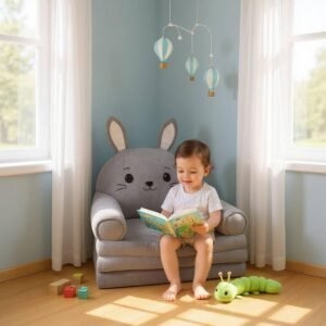 Дитяче м'яке крісло-ліжко трансформер зайчик сірий 120 см М200/3