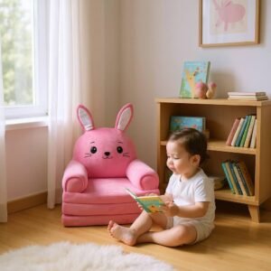 Дитяче м'яке крісло-ліжко трансформер зайчик рожевий 120 см М200/3