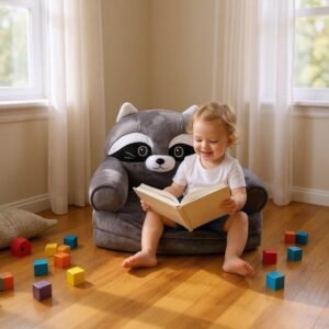 Дитяче м'яке крісло-ліжко трансформер єнот сірий 120 см М201/3