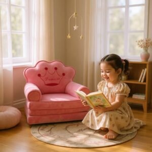 Дитяче м'яке крісло-ліжко трансформер принцеса рожеве120 см М203/3