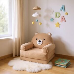 Дитяче м'яке крісло-ліжко трансформер ведмедик бежевий 120 см М205/3