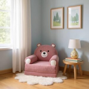 Дитяче м'яке крісло-ліжко трансформер ведмедик пудрвий 120 см М205/3