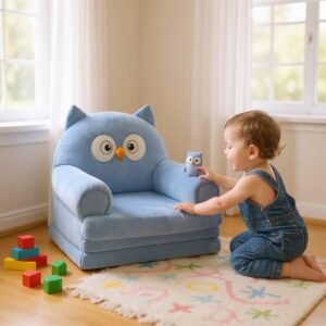 Дитяче м'яке крісло-ліжко трансформер сова блакитне 120 см М207/3