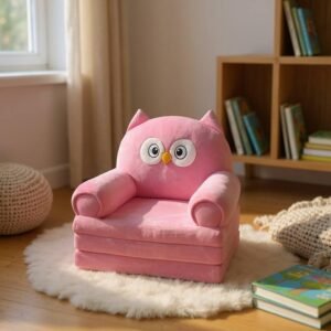 Дитяче м'яке крісло-ліжко трансформер сова рожеве 120 см М207/3
