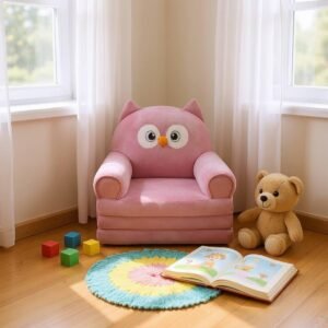 Дитяче м'яке крісло-ліжко трансформер сова пудра 120 см М207/3