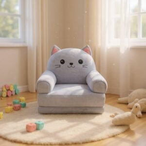 Дитяче м'яке крісло-ліжко трансформер котик сірий 120 см М209/3