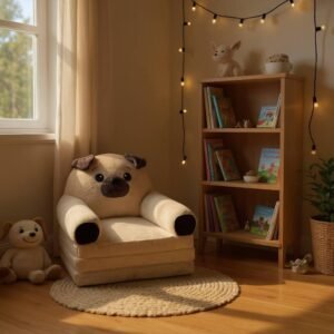 Дитяче м'яке крісло-ліжко трансформер мопс бежевий 120 см М211/3