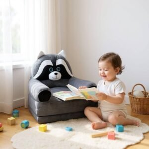 Дитяче м'яке крісло-ліжко трансформер єнот сірий 120 см М212/3